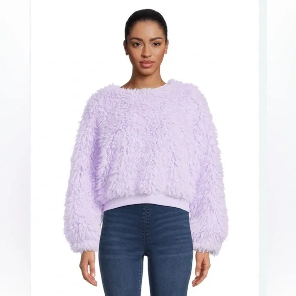 No Boundaries Yeti Faux Fur Purple Crew Neck Crop Plus 3X XXXL 21 Juniors - Picture 1 of 11